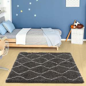 Tapis d'intérieur en fourrure gris foncé de style marocain 840 Set - Product Image 4