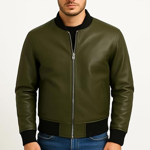 Chaqueta para hombre, chaqueta de cuero genuino con botones de estilo callejero de lona, chaqueta Bomber para hombre - Product Image 3