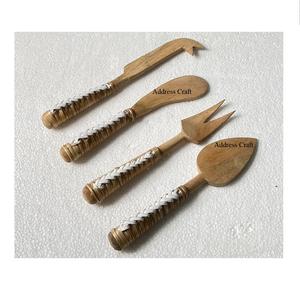 Recién llegado, elegante herramienta de corte de queso de madera de Acacia, mango de ratán tejido, esparcidor de madera, rebanador, mango de ratán decorativo, cubiertos - Product Image 1