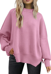 FALL TRENDY CHRISTMAS SWEATER <b>OVERSIZED</b> BATWING <b>WOMEN</b> CREWNECK SIDE SLIT KNIT PULLOVER TOPS LOOSE CASUAL KNIT FASHION - Product Image 6