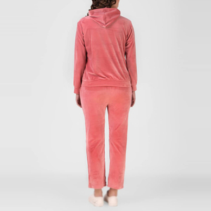 Ensemble sweat-shirt à capuche et jogging pour femme en velours élégant rose pour un confort décontracté et un style élégant au quotidien - Product Image 2