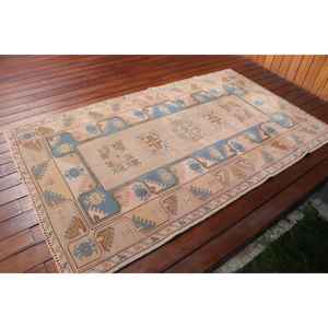 Alfombra Turca de 3.7x6.4 pies, Alfombra Azul Vintage del Suroeste, de Lana - Product Image 2