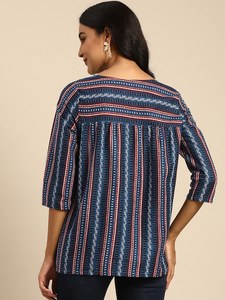 Último Diseño, Kurti Bordado de Algodón Puro Azul y Rojo para Mujer, Manga Larga, Hasta la Rodilla, Hecho a Mano en India, Alta Calidad, en Oferta - Product Image 3