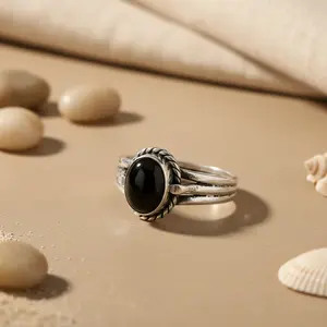 Anillo de Plata 925 con Baño de Rodio Fino y Piedra de Ónix Negro de 10 mm para Mujer - Product Image 3