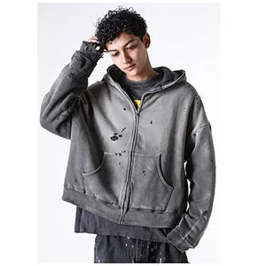 OEM diseño personalizado elegante desgastado Zip up sudaderas con capucha para los hombres de gran tamaño lavado con ácido ropa de calle Drop Shoulder hombres sudaderas con cremallera - Product Image 2
