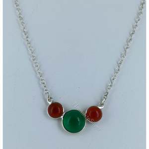Handmade Minimalistic Green Onyx & Carnelian Sterling <b>Silver</b> <b>Necklace</b> Triple Gemstone Fashion Beaded Gift for Women and Girls - Product Image 4