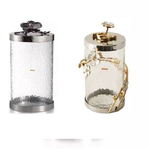 Latest Arrival Luxury Metal Glass Canisters Customized Gold Kitchenware Decorative Condiments Cover Gold Luxury Canisters - Product Image 1