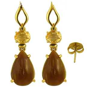 Pendientes de Lágrima con Baño de Oro, Citrino y Piedras Preciosas Marrones, Regalo Elegante para Ella - Product Image 1