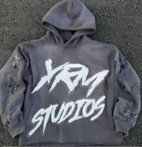 เสื้อฮู้ดผ้าฝ้าย100% วินเทจรุ่นกำหนดเองสำหรับผู้ชายเสื้อเย็บปักลายกรดแบบไม่มีซิปสำหรับฤดูหนาว2ชิ้น - Product Image 3