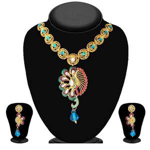 Soha Fashion <b>Fine</b> <b>Jewelry</b> <b>Set</b> Blue Meenakari Gold Plated Necklace-1100909 - Product Image 1