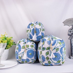 3ชิ้นวินเทจอินเดียบล็อกพิมพ์ลายเป็นมิตรกับสิ่งแวดล้อมกันน้ำผ้าฝ้ายเคสขนาดใหญ่ปิดซิป-ทนทานเดินทางเครื่องสำอาง - Product Image 3