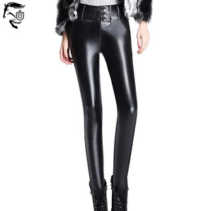 Nouveaux pantalons en cuir pour femmes en gros, cuir PU personnalisé, couleur unie, décontracté, mi-hiver, respirant, droit, longueur entière, haut de gamme - Product Image 1