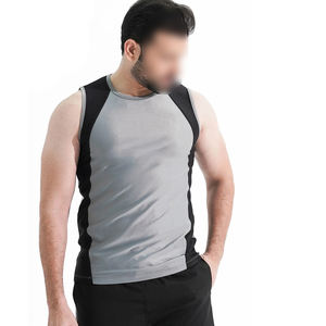 Noir et gris contraste couleur bonne vente faire votre propre nouveau produit respirant coton couleur unie col rond hommes gilet - Product Image 4