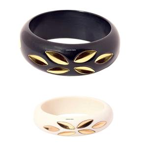 2025 nouveauté bracelet en résine ivoire fait main incrusté de feuilles de métal en laiton - Product Image 2