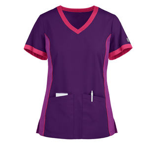 Conjuntos de uniformes de ajuste moderno para mujer, uniformes elásticos antiolor, transpirables, con cuello en V, conjunto de laboratorio de clínica de Hospital, venta al por mayor - Product Image 4