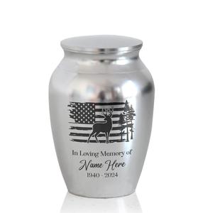 Urnes de chasse au cerf personnalisées en acier inoxydable urne décorative gravée de taille personnalisée pour adultes cendres humaines argent - Product Image 1