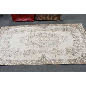 Tapis de 3,7 x 7,2 pieds, tapis turc vintage, tapis en laine blanche - Product Image 3