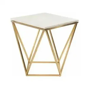 Mesa de servicio de té y café clásica contemporánea hecha a mano superior de mármol blanco nuevo latón acabado antiguo muebles decorativos para el hogar - Product Image 5