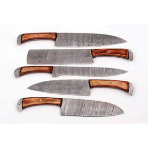 Juego de Cuchillos de Chef de Acero de Damasco Hechos a Mano en Varios Tamaños con Mangos de Madera Ambidiestros de Alta Durabilidad para Preparación de Alimentos y Exportación - Product Image 2