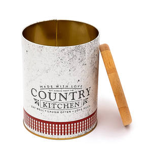 140x180 mm Metal Round <b>Bin</b> Wooden Lid vintage Bee & Laurel Elegance - Product Image 1