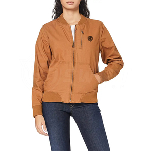 Chaqueta Bomber de invierno personalizada de alta calidad para mujer con manga larga patrón sólido tejido transpirable cremallera completa venta al por mayor - Product Image 1