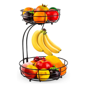 ตะกร้าผลไม้ทรงกลม 2 ชั้น ดีไซน์หรู ประหยัดพื้นที่ เป็นมิตรกับสิ่งแวดล้อม ใช้ได้หลากหลาย สำหรับจัดเก็บในครัว - Product Image 1