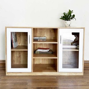 Contemporary 120x40x75cm Low Filing Cabinet with Glass Doors Natural Wood THS68062 for Office or Workshop Iron Panel Material - Product Image 4