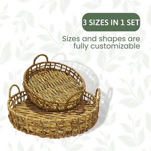 Lot de 3 plateaux de service en jonc de mer tressé unique faits à la main pour la cuisine à domicile ou le rangement de plateaux alimentaires décoratifs - Product Image 4