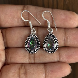 Mystic Topaz Brass <b>Hoops</b> Earrings Light <b>Weight</b> Designer Chunky Earrings for Women Ear Wires for Anniversaries - Product Image 3