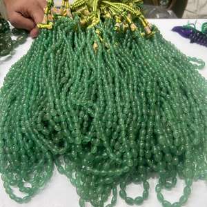 Cuentas de forma ovalada hechas a mano de cuarzo fresa, 6x8-7x10m, hebra de 16 pulgadas, fresa verde natural - Product Image 3