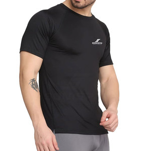 Vente chaude hommes Gym t-shirt Logo personnalisé Compression séchage rapide Sport t-shirt respirant haut athlétique conception solide motif vierge - Product Image 2