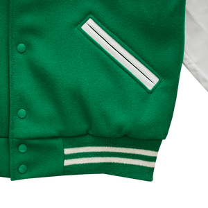 Vestes universitaires Letterman en laine de haute qualité couleur verte et manches blanches pour vestes universitaires unisexes vestes pour hommes personnalisées - Product Image 6