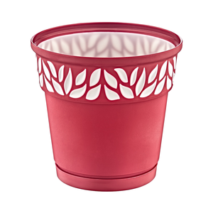 Pot de fleurs en plastique léger, durable, écologique, rouge, design moderne et élégant avec découpes, pour intérieur et extérieur, jardin, maison - Product Image 1