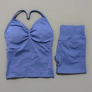New Women Yoga Running Workout 2 Piece Yoga Sets Sports Wear Gym Fitness Sets Shorts and <b>Bra</b> Workout Sets Polyester Workout Wear - Product Image 4