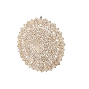 Prix d'usine Décoration murale ronde blanche ornementale traditionnelle Oeuvre en bois massif Technique personnalisée fabriquée en Inde - Product Image 2