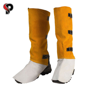 EPI vente Logo personnalisé cuir de vachette fendu chaussures guêtres de soudage résistant à la flamme soudeur pied protéger cuir couvre-chaussures de soudage - Product Image 1