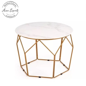 Classic Round Coffee <b>Table</b> with <b>Marble</b> <b>Top</b> and Gold Metal Frame for Living Room Furniture - Product Image 3