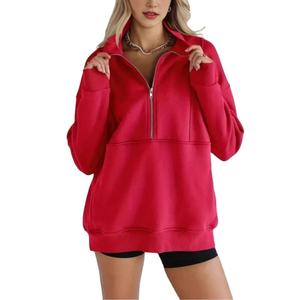 Automne hiver mode hommes décontracté coupe régulière col montant pull à capuche à manches longues couleur unie manteau Semi-fermeture éclair uni teint - Product Image 2
