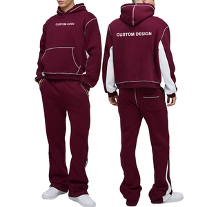 Oversized Unisex Streetwear <b>Tracksuit</b> Custom High Quality Solid Hooded 100% Cotton Quick Dry Hoodies Sweatpants Set Front Logo - Product Image 1