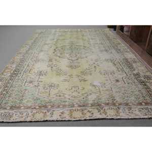 Alfombra turca vintage de 4,5x7,8 pies, forro de látex de lana verde y Beige, patrón de retazos rectangular para el hogar, Tabriz inspirado en la cabecera - Product Image 2