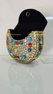 Bolso de Mano de Mosaico de Vidrio y Latón con Encanto Vintage, Bolso Ovalado de Arte Popular Hecho a Mano Tradicional para Bodas Indias, Artesanía de Sueño de la India - Product Image 2