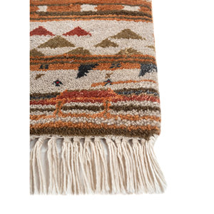 Alfombra Manchaha de Lana y Seda de Bambú con Patrón Geométrico Anudada a Mano en Rojo y Naranja - Para Uso Doméstico Les-2490 - Product Image 4