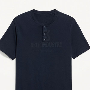 Dernière mode 100% coton Henley T-Shirt pour hommes coupe ample Street Wear avec motif imprimé - Product Image 6