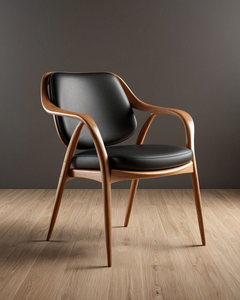 เก้าอี้ไม้สักสไตล์โมเดิร์นมินิมอลพร้อมเบาะหนังเทียม สำหรับใช้ในบ้าน อพาร์ตเมนต์ วิลล่า หรือเฟอร์นิเจอร์ตกแต่งภายในโรงแรม - Product Image 2