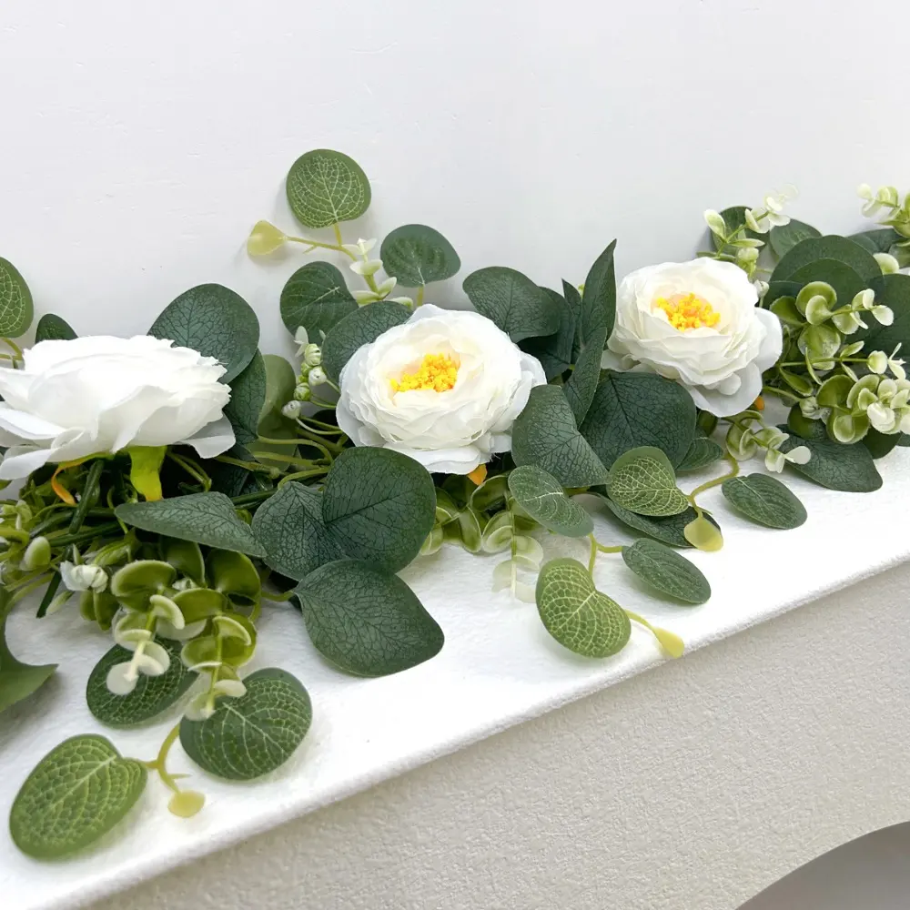 Premium artificial eucalyptus tree leaf vines match silk rose flowers heads for wedding arch hangings decorative