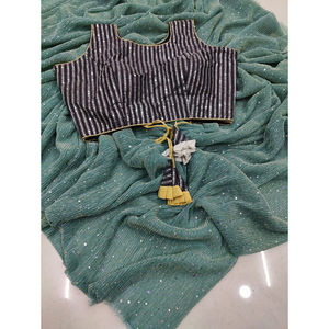 Las mujeres de alta calidad usan Sari hermoso Georgette último bordado étnico lentejuelas fiestas de boda a precios al por mayor - Product Image 1