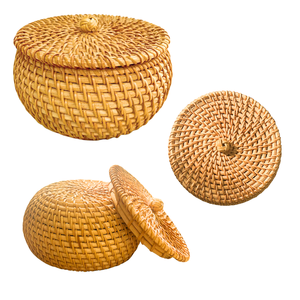 Solution de rangement naturelle Panier en rotin avec couvercle parfait pour organiser votre garde-manger - Product Image 1