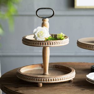 Color Marfil 2 niveles soporte de pastel redondo de madera flor romántica hecha a mano artículos personalizados - Product Image 2
