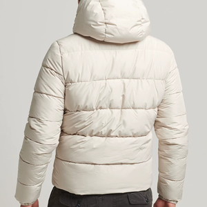 Veste matelassée à capuche unie pour homme, couleur crème, fermeture éclair, veste d'hiver, OEM ODM, vente en gros personnalisée - Product Image 2
