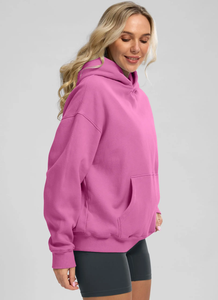 Sweat à capuche polaire surdimensionné pour femme couleur unie pull à manches longues sweat décontracté avec poche coupe ample entraînement athlétique - Product Image 2